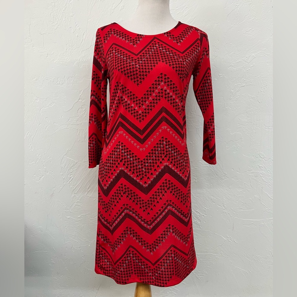 Allison Brittney Women's Sz M
Red/Black Stretch 3/4 Sleeve Sheath
Dress